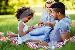 Happy family having fun time on picnic