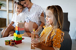 Happy family having fun times at home