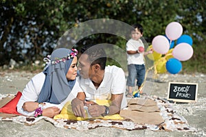 Happy family having a lovely picnic. family concept