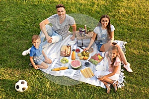 Happy family having  in park on sunny summer day