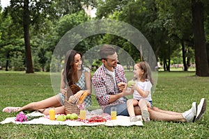 Happy family having picnic on summer day