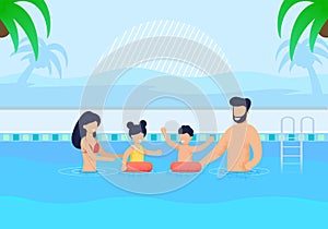Happy Family Having Rest in Swimming Pool Cartoon