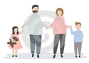 Happy family holding hands illustration