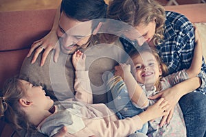 Happy family at home.