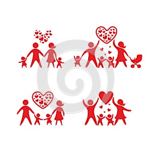 Happy family icons set. People illustration