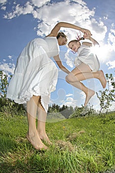 Happy family jumping