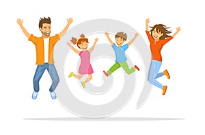 Happy family jumping for joy