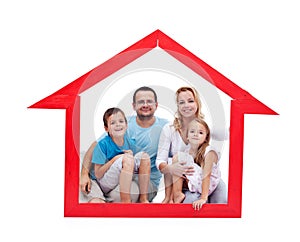 Happy family with kids in their home concept