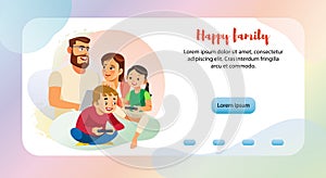 Happy Family Leisure Web Banner Vector Template