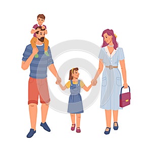 Happy family, mom and dad, children flat cartoon