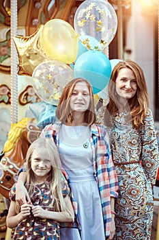 Happy family mom and two daughters