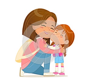 Happy family mother and daughter hugging to each other feeling love tenderness vector illustration