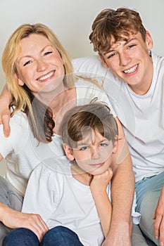 Happy Family Mother and Two Sons Children