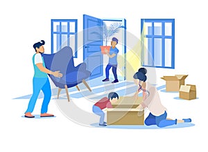 Happy Family Moving into New Place Illustration