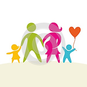 A happy family. Multicolored figures, loving family members. Parents: Mom and Dad and kids