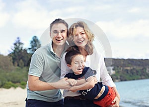 happy family outdoors smiling