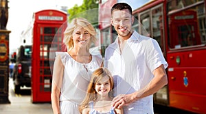 Happy family over london city street