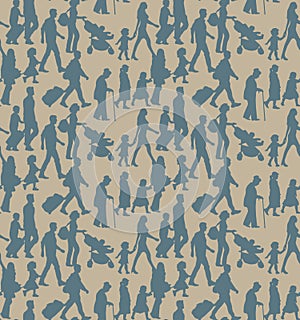 Happy family people travel silhouette seamless pattern