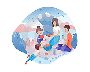 Happy family on picnic flat vector illustration