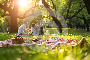 Happy family picnic in the park with delicious treats and smiling faces on a sunny day