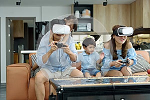 Happy family playing games together