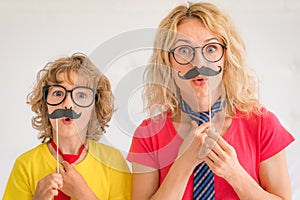 Happy family playing in home