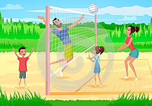 Happy Family Playing Sports in Park Cartoon Vector