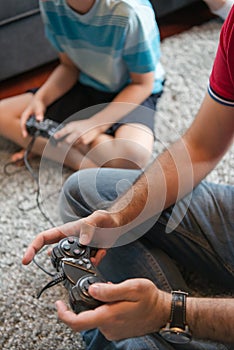 Happy family playing a video game