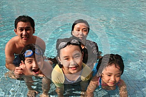 Happy family in the pool