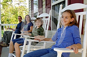 Happy family on porch