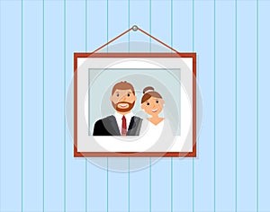 Happy family portrait: groom and bride in the frame