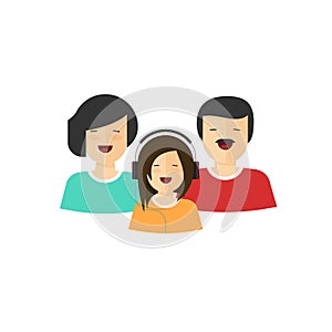 Happy family portrait view vector, flat cartoon mother father and daughter characters with smiling faces, parents and