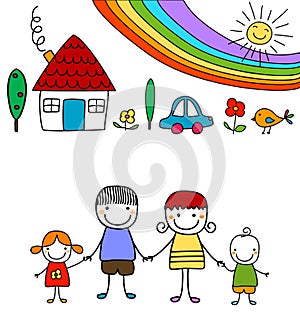 Happy family and rainbow