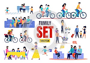 Happy Family Relatives Characters Vector Flat Set