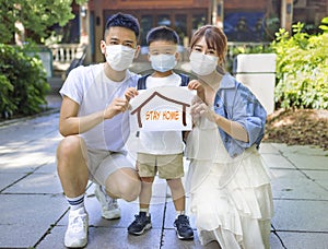 Happy  family remained at quarantine self-isolation. Stay Home Safe Campaign concepts