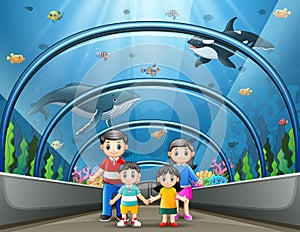A happy family at sea aquarium