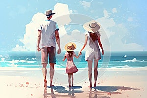 Happy family on the sea vacation, concept of travelling, created with Generative AI technology