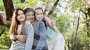 A happy family seeing a nature in the garden