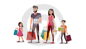 Happy Young Family Shopping Flat Vector Concept