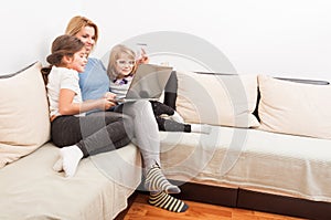 Happy family shopping online concept