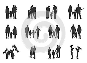 Happy family silhouette, Family silhouette, Family clipart, Family silhouette bundle, Family vector set- V04
