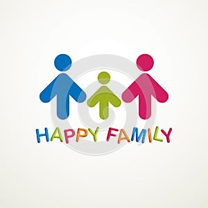 Happy family simple vector logo or icon created with people geometric signs. Tender and protective relationship of father, mother