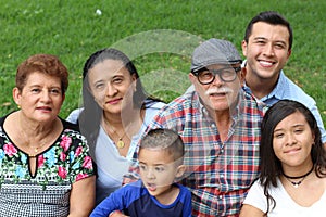 Happy family of six Latinos