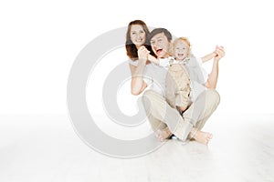 Happy family, smiling father mother and laughting baby