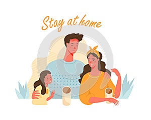 Happy family spending time together. Stay at home creative concept