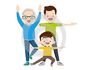 Happy Family Sport Activity. Mother, Father and Kid Doing Morning Exercising at Home