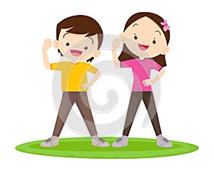 Happy Family Sport Activity. Mother, Father and Kid Doing Morning Exercising at Home