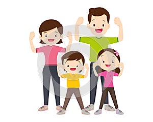 Happy Family Sport Activity. Mother, Father and Kid Doing Morning Exercising at Home