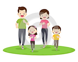 Happy Family Sport Activity. Mother, Father and Kid Doing Morning Exercising at Home