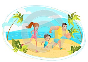 Happy family on summer vacation. Hello summer design concept. Vector illustration
